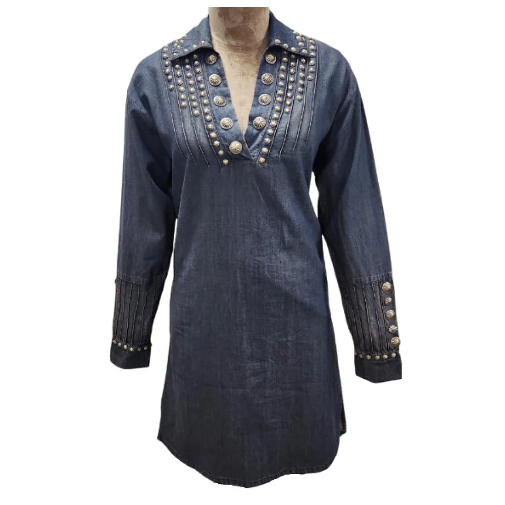 Denim Dress W/ Antique Finish Rivets & Studs