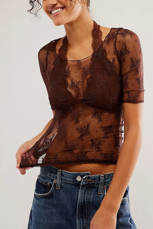 Floral Embroidered Mesh Top