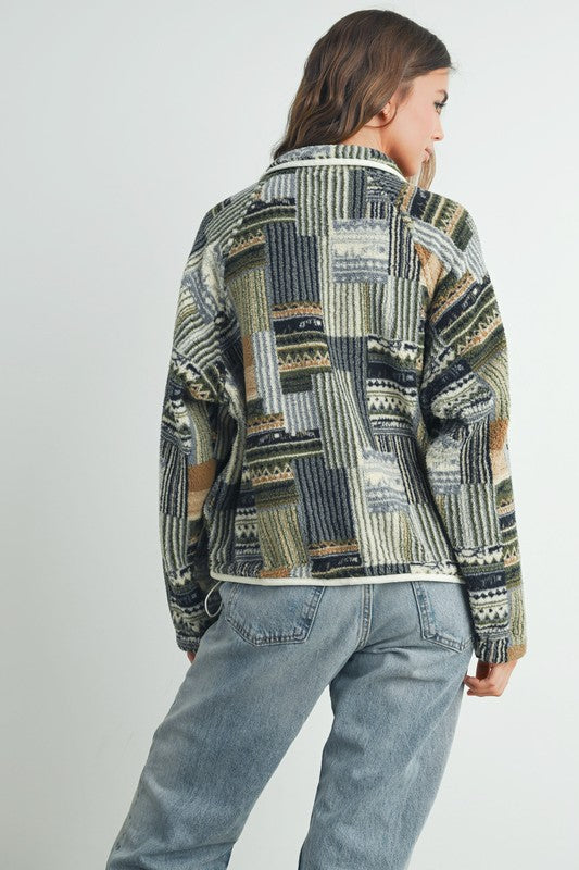 Olive Patchwork Print Multicolor Sweatshirt