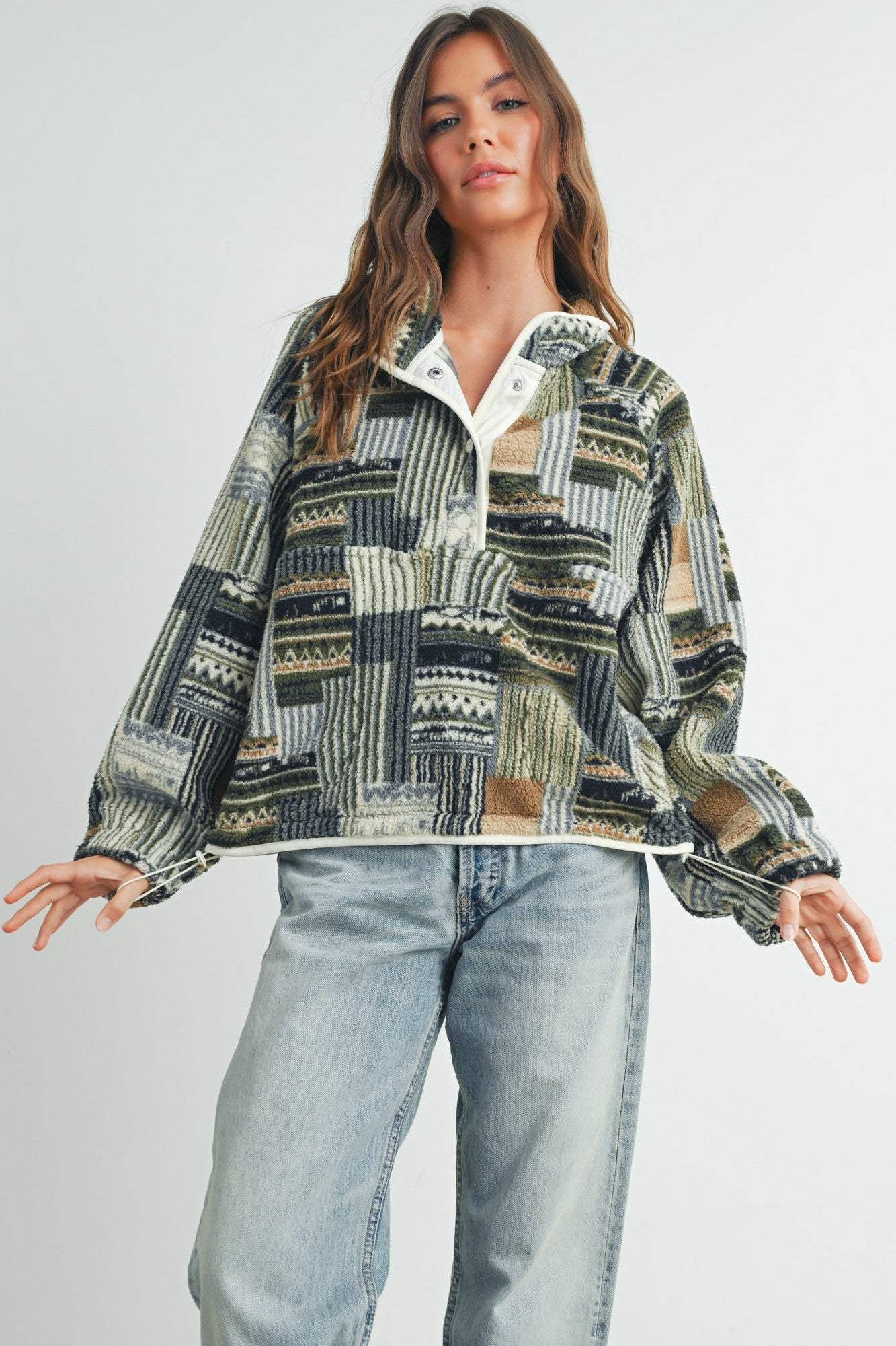 Olive Patchwork Print Multicolor Sweatshirt