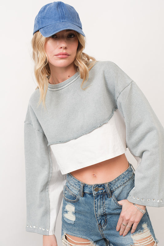 Garment Washed French Terry Crop Sweatshirt