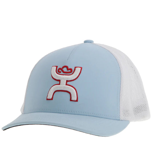 "Coach" FlexFit Hat Light Blue/White w/Red & White Logo