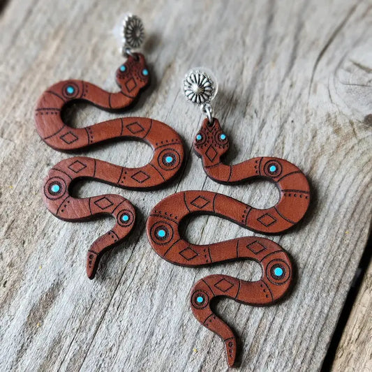 "Josie" Handmade Tooled Leather Snake Earrings