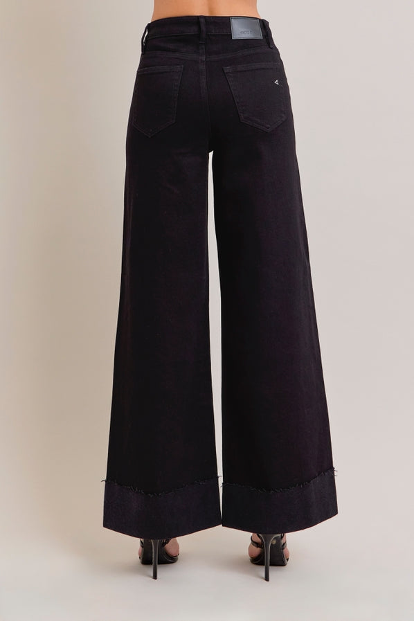 Hidden Black Cuffed Wide Leg Jeans