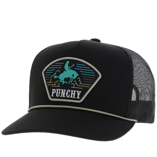 "Punchy" Hat Black w/Turquoise & Yellow Patch