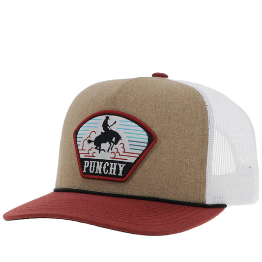 "Punchy" Hat Tan/White w/Blue/ Rust & White Patch