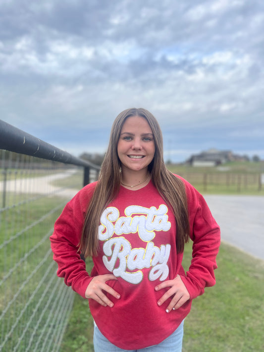 Red Santa Baby Chenille Patch Sweatshirt