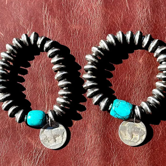 African Ebony Wood and Turquoise Stretch Bracelets