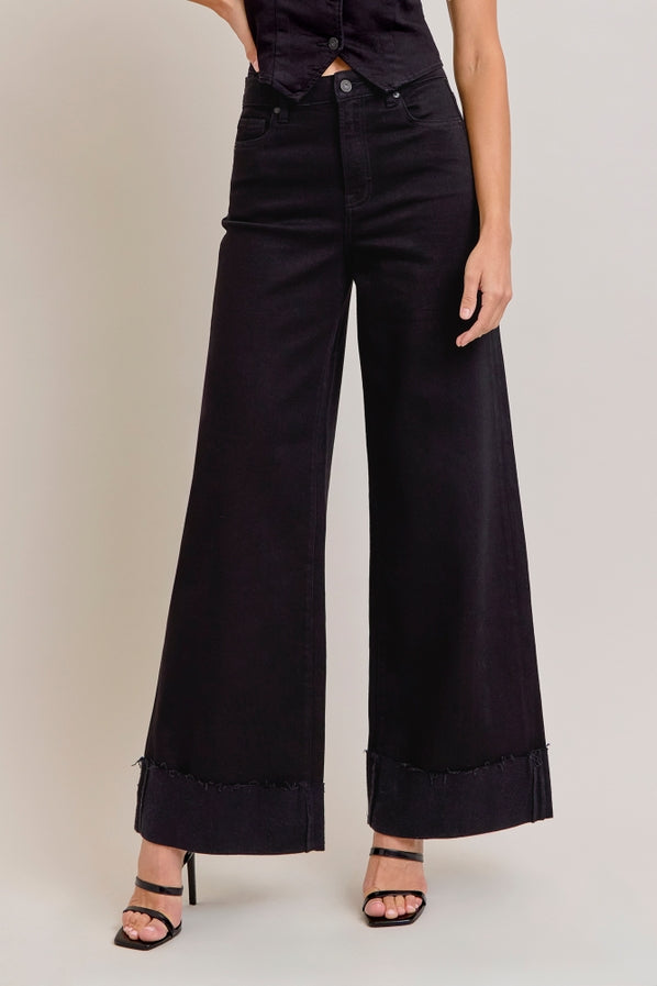 Hidden Black Cuffed Wide Leg Jeans