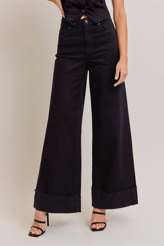 Hidden Black Cuffed Wide Leg Jeans