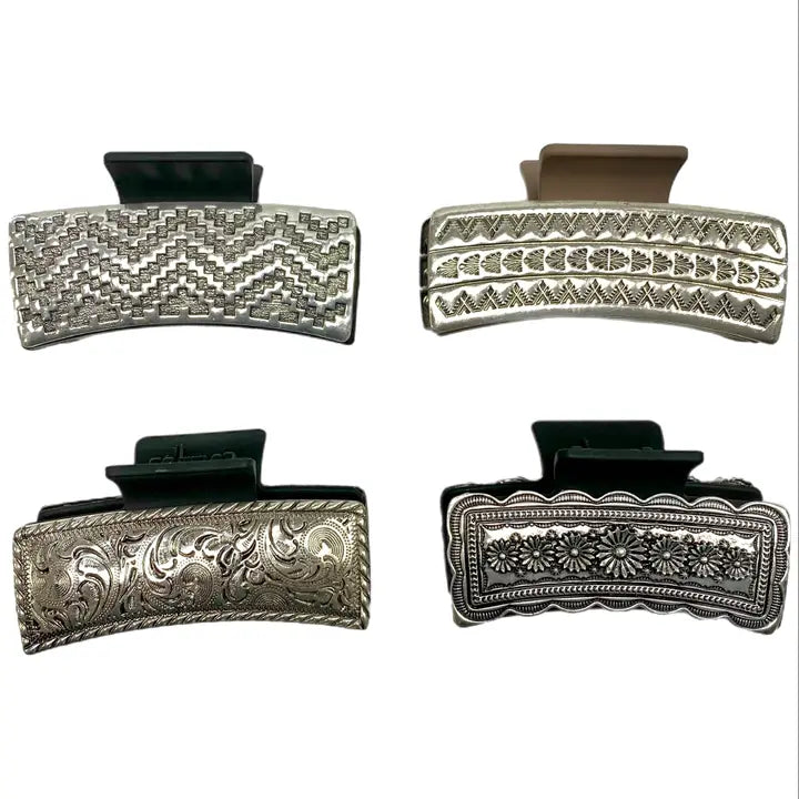 Alligator Hair Clips with Etched Metal Design On Both Sides