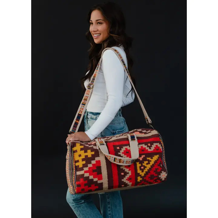 Brown & Multicolored Aztec Duffel