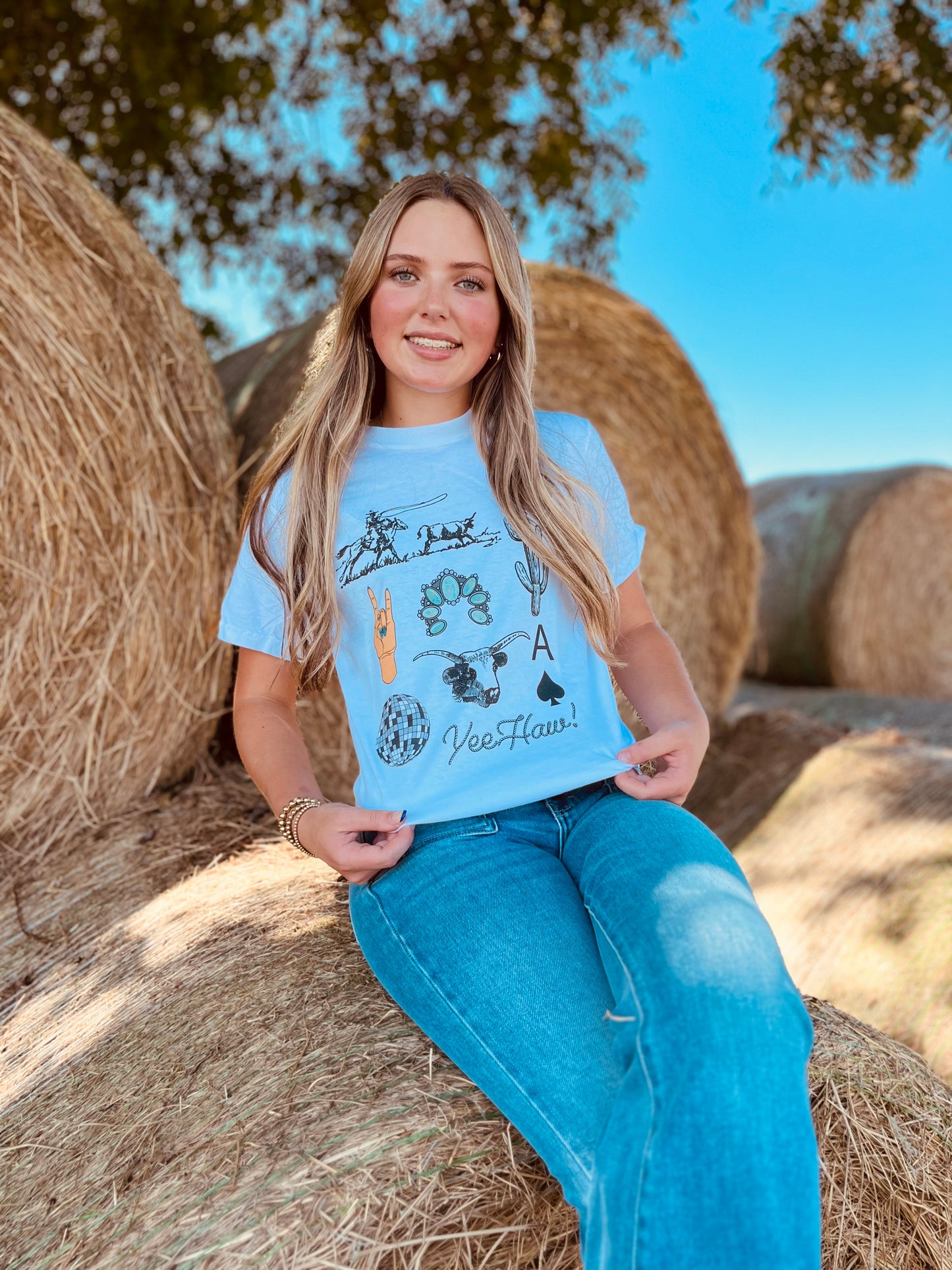 Turquoise Collage "Yeehaw" Tee