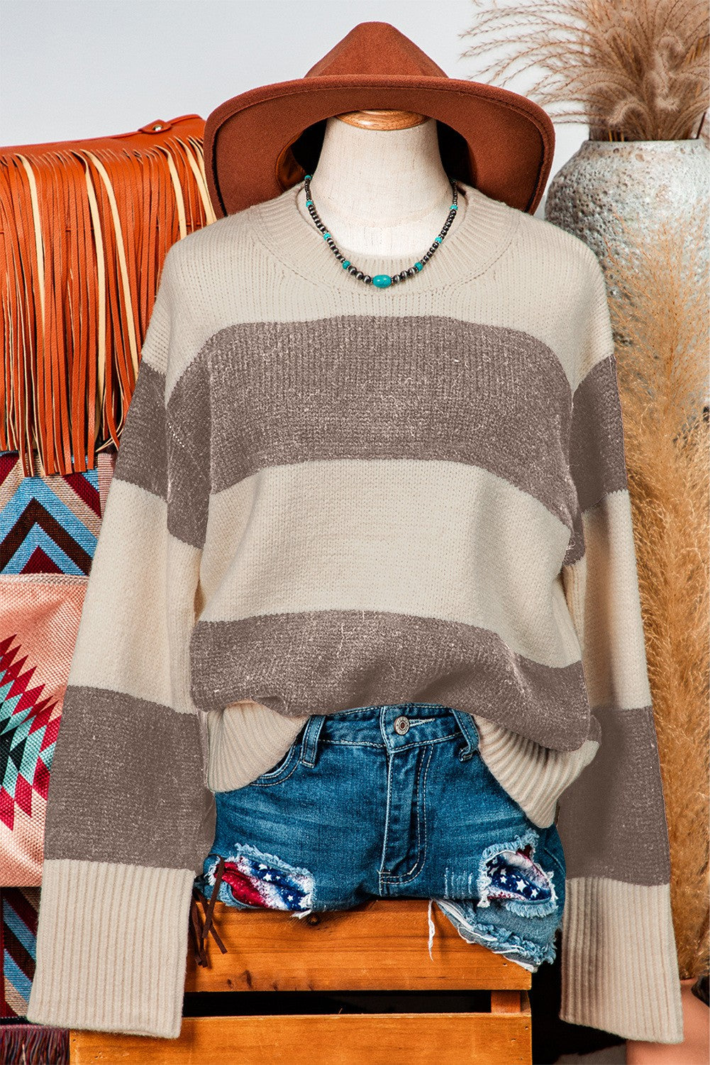 Colorblock Loose Pullover Sweater