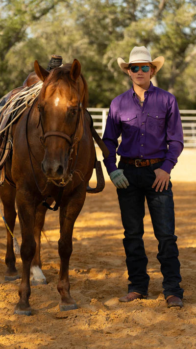 "SOL" PURPLE LONG SLEEVE PEARL SNAP SHIRT