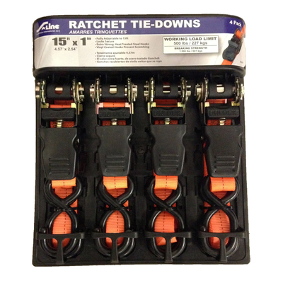 Ratchet Strap 1"X15' 1500# Orange 4 PACK