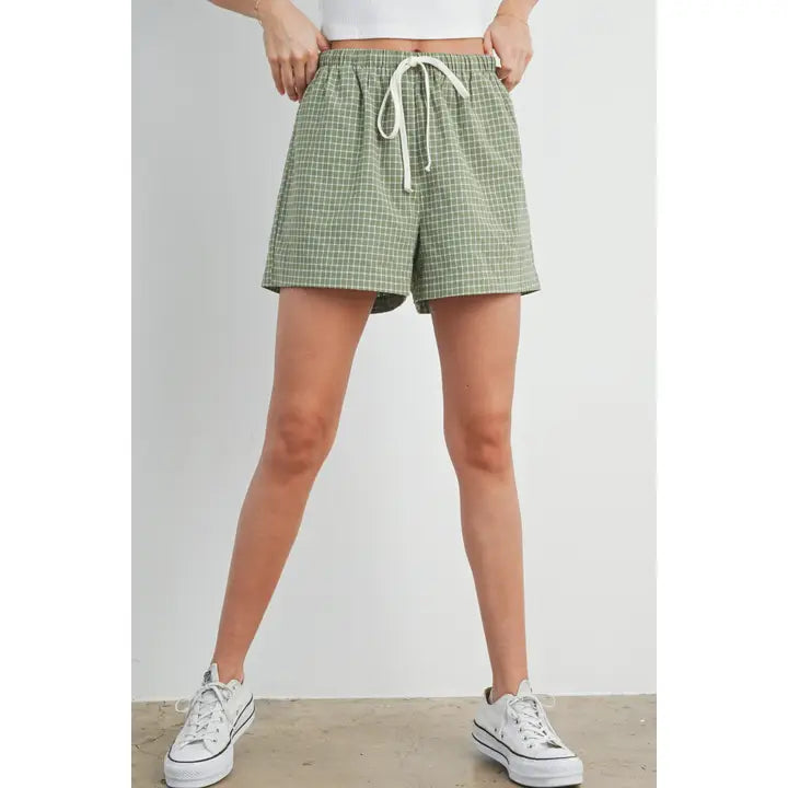 Elastic Drawstring Check Boxer Shorts