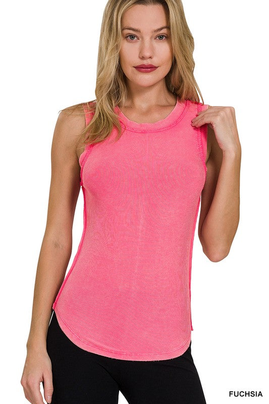 WASHED RIBBED SCOOP NECK TANK TOP