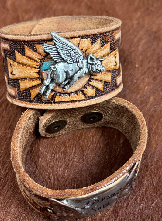 Pigs Fly Leather Cuff