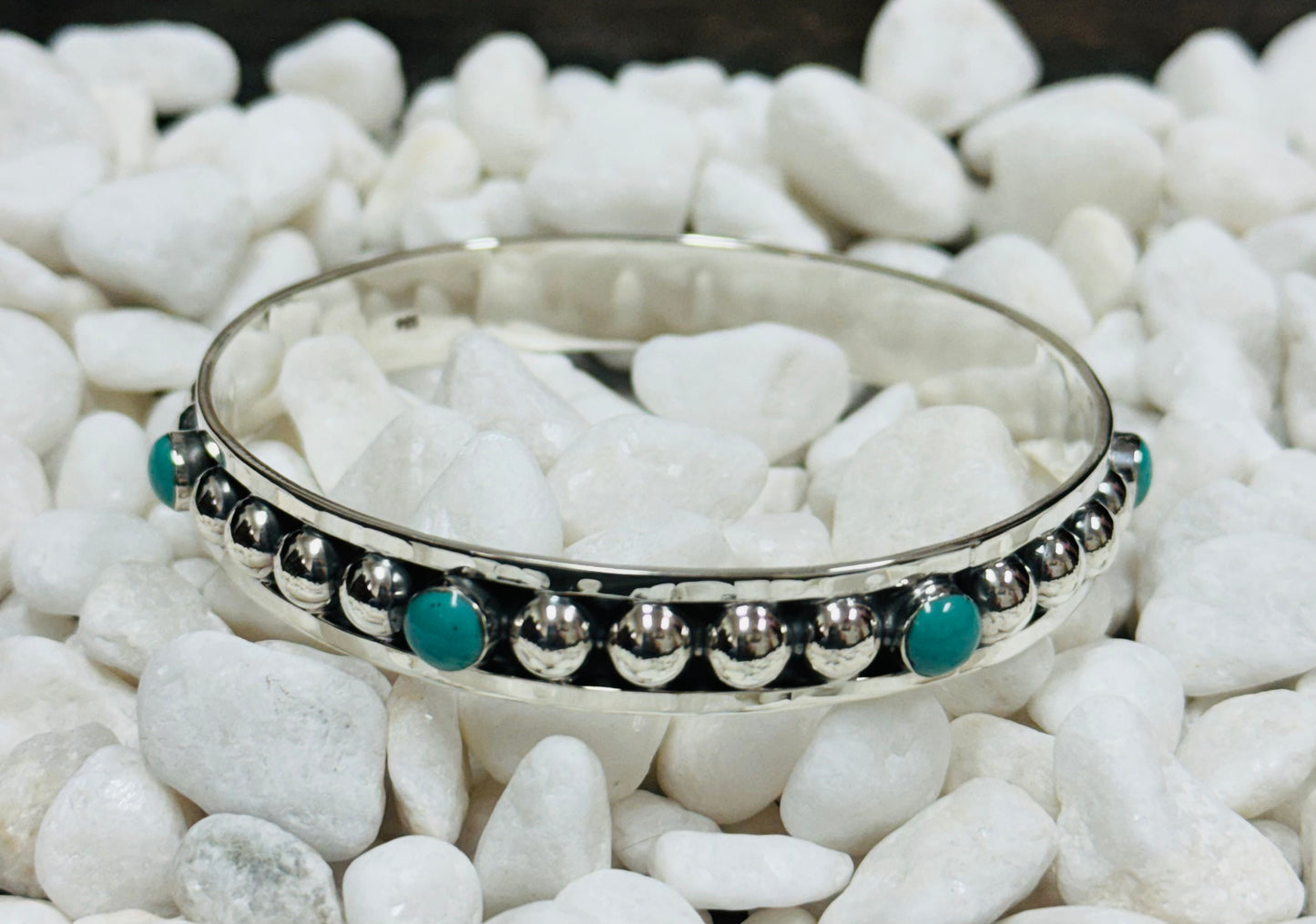 Silver Bangle Turquoise & Silver Dot