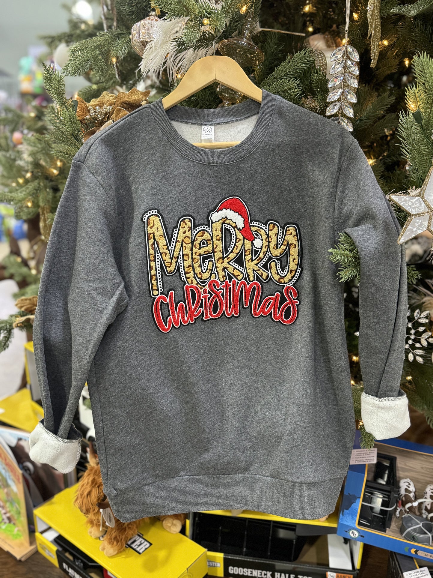 Merry Christmas Cheetah Patch Sweatshirt