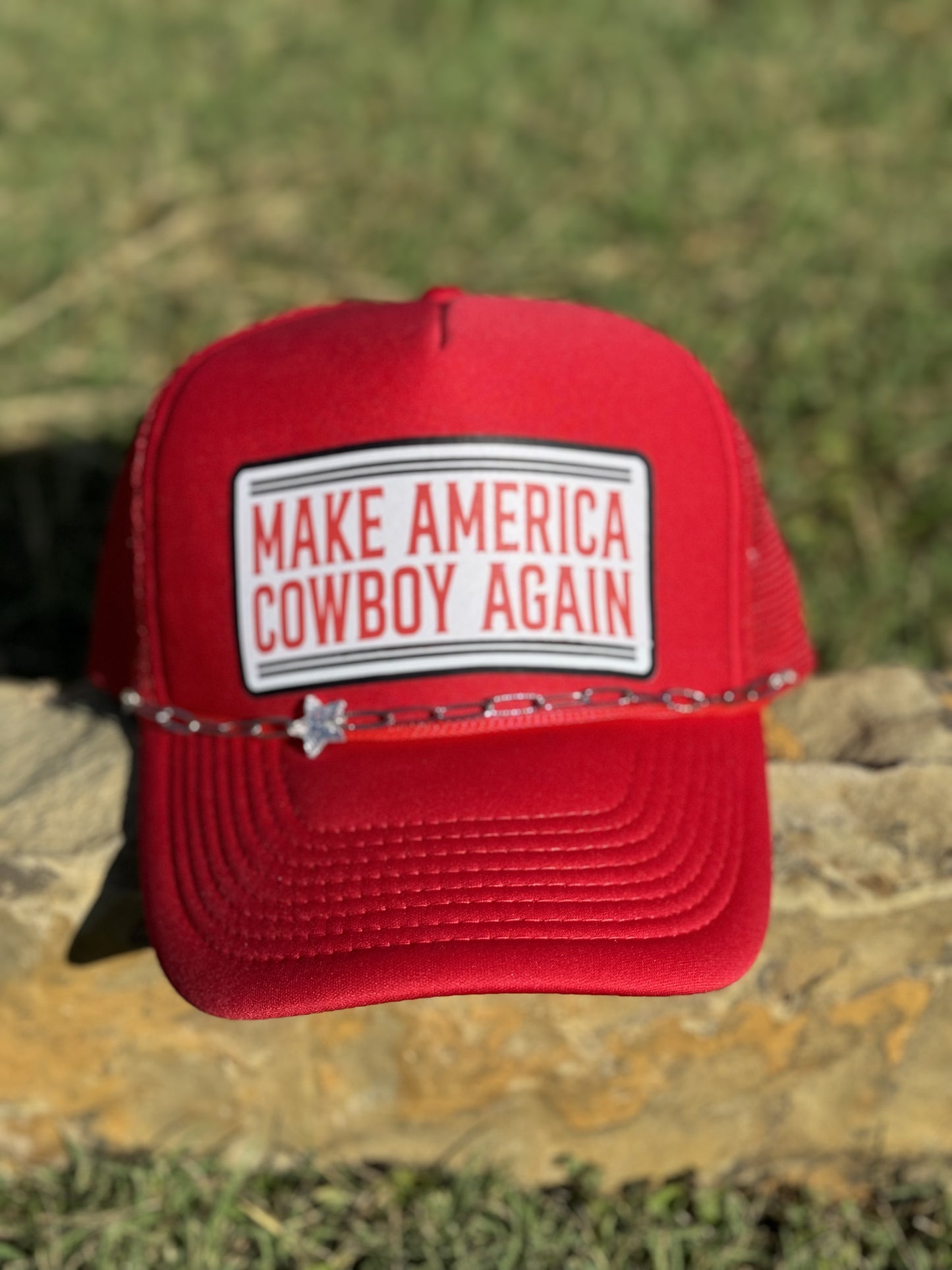 " Cowboy Again" Red Trucker Cap