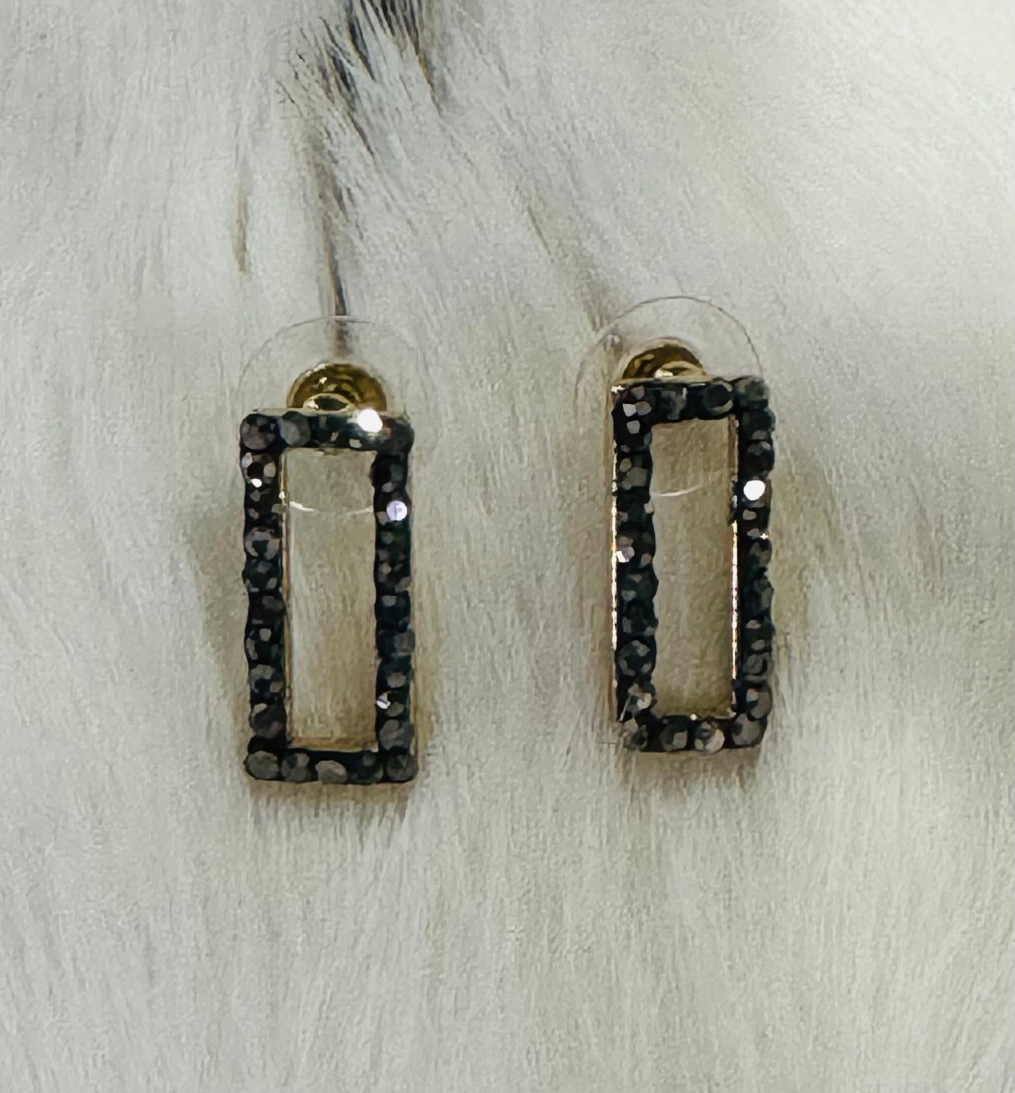 Black Crystal Rectangle Earrings