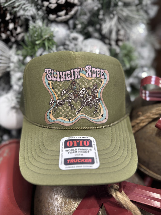 Slingin Rope Olive Trucker Cap