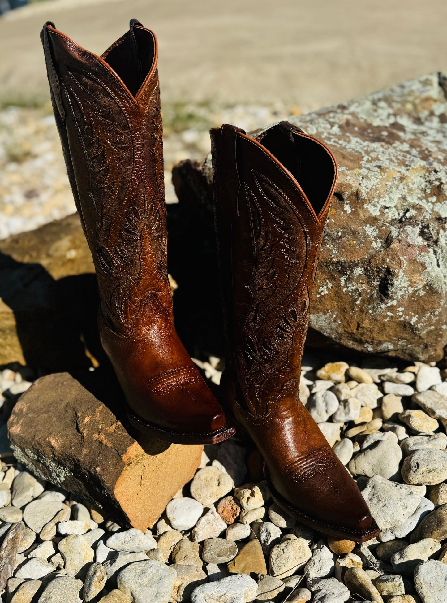 Ladies Bronze Inlay & Embroidery Tall Top Boot