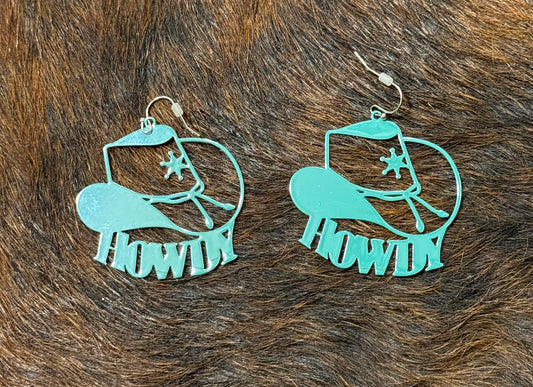 Turquoise Howdy Cowboy Hat Earring