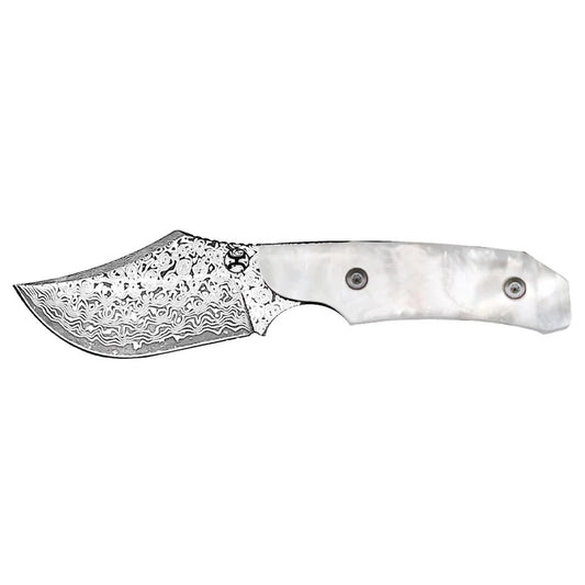 "DOMINO" WHITE SKINNER W/DAMASCUS BLADE