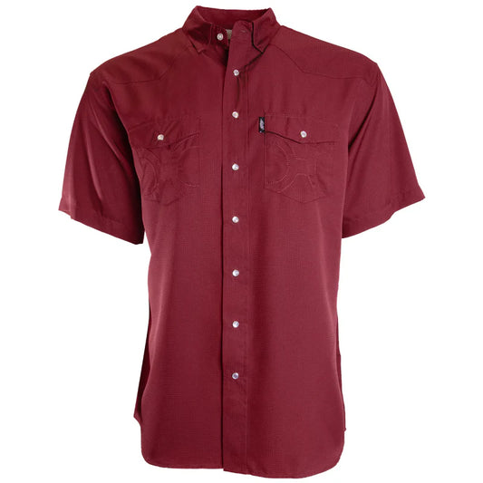 "SOL" MAROON SHORT SLEEVE PEARL SNAP SHIRT