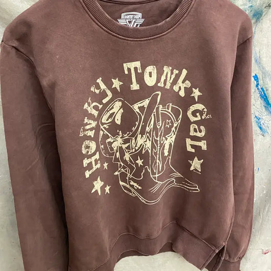 Honky Tonk Gal Acid Wash Crew Neck Sweatshirt