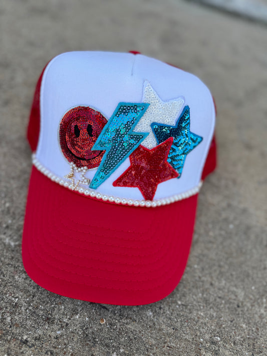 RED SEQUINS STAR & SMILEY TRUCKER