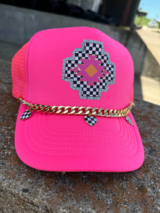 CHECKERED AZTEC PINK TRUCKER