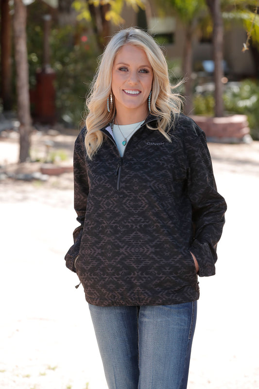 Cinch Womens Aztec Black Pullover 1/2 Zip