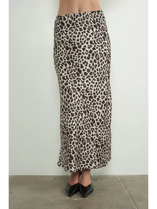 Leopard Satin Effect Midi Skirts with Lining