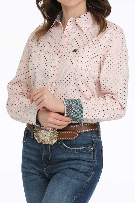 Ladies Cinch Light Pink Dot L/S Shirt