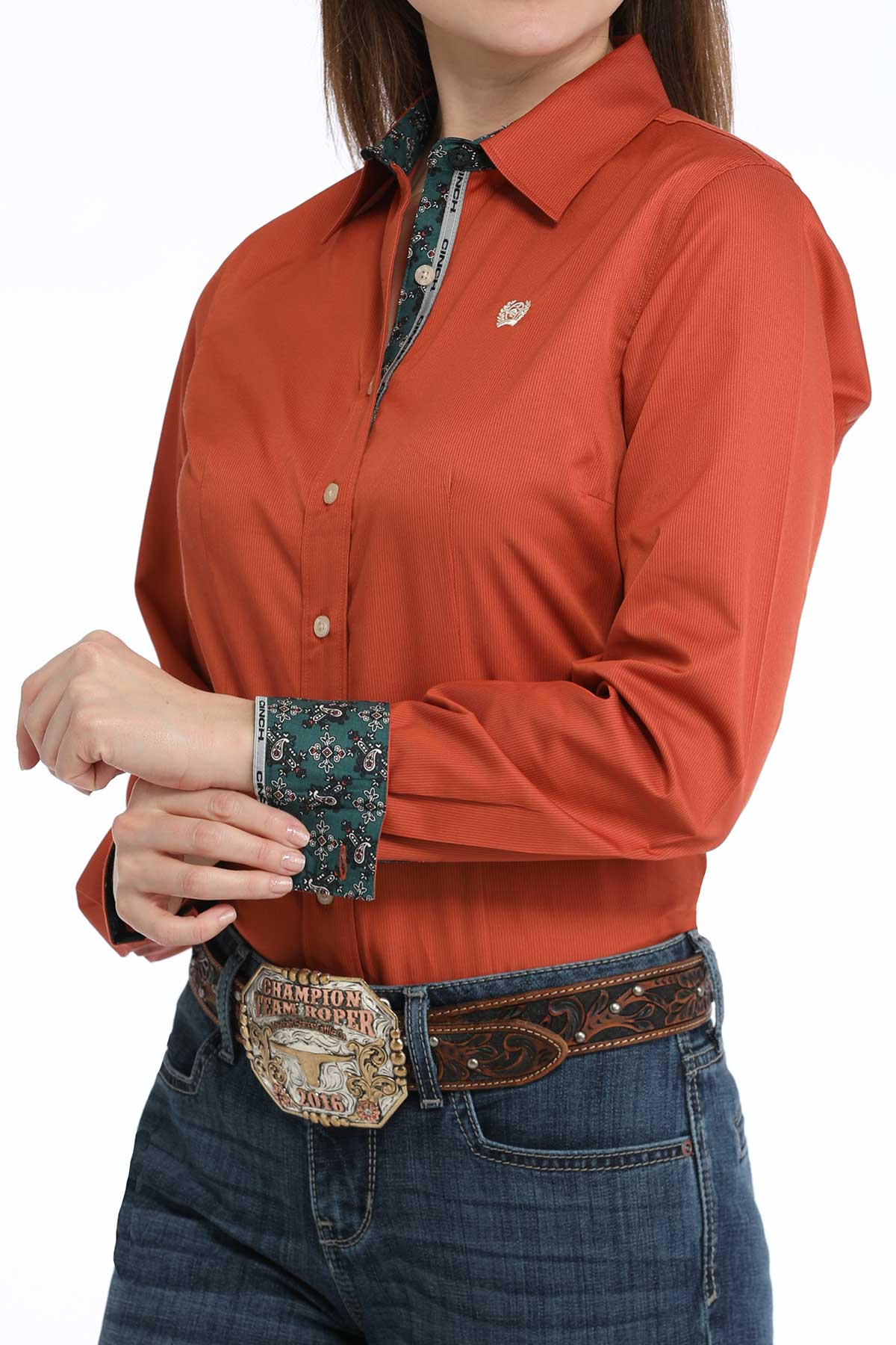 Cinch Women's Stripe Button-Down Western Shirt - Copper