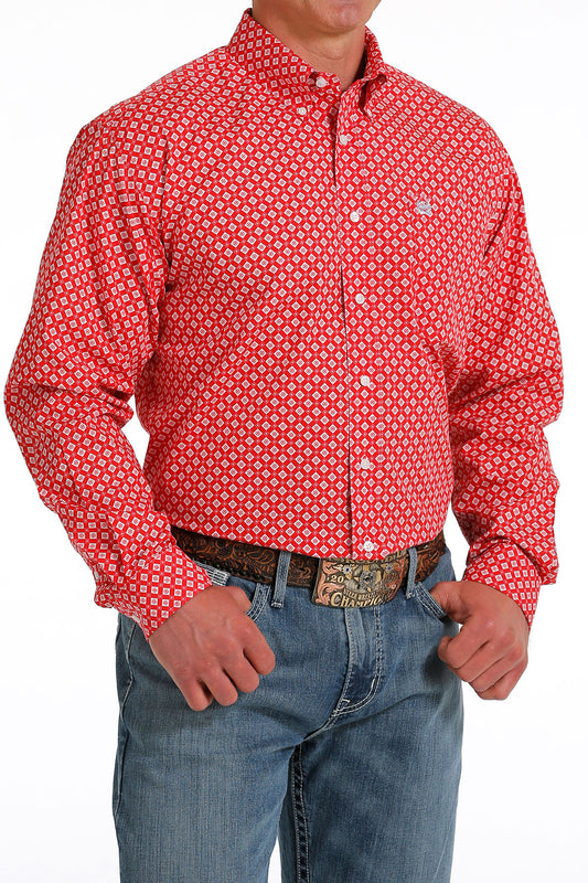 CINCH MENS L/S RED PRINT