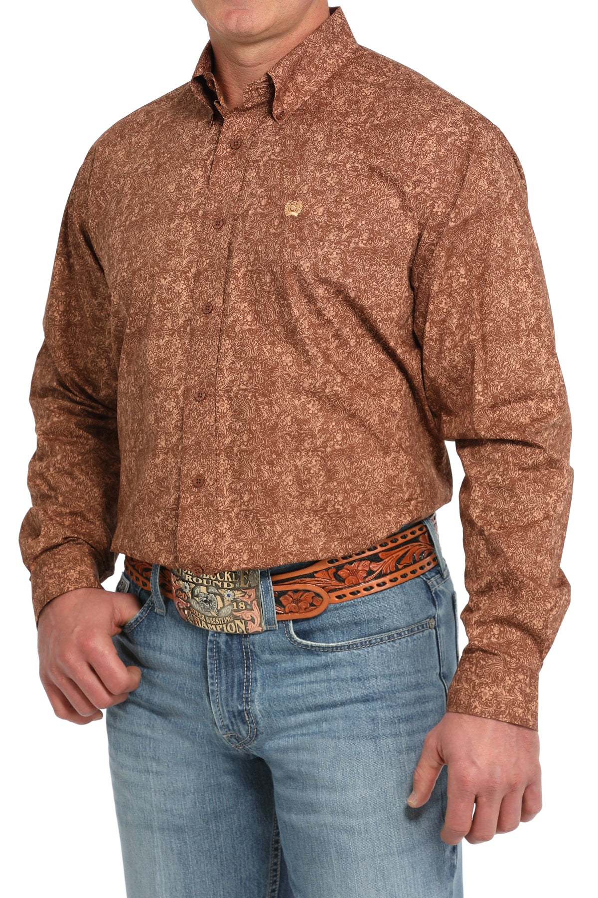 Men's Cinch Brown L/S Print