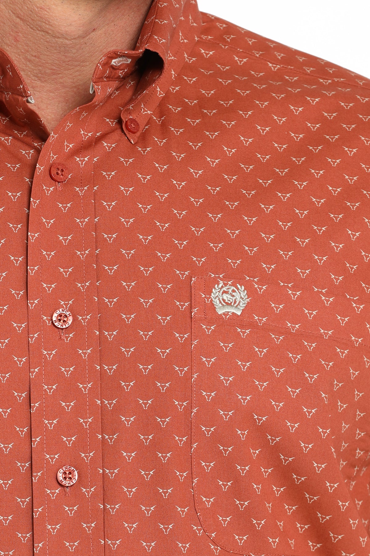 Men's Steer Print Button-Down Western Shirt - Orange