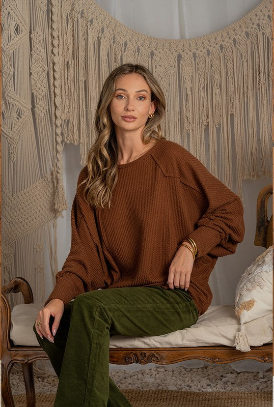 Round Neck Solid Long Sleeve Top