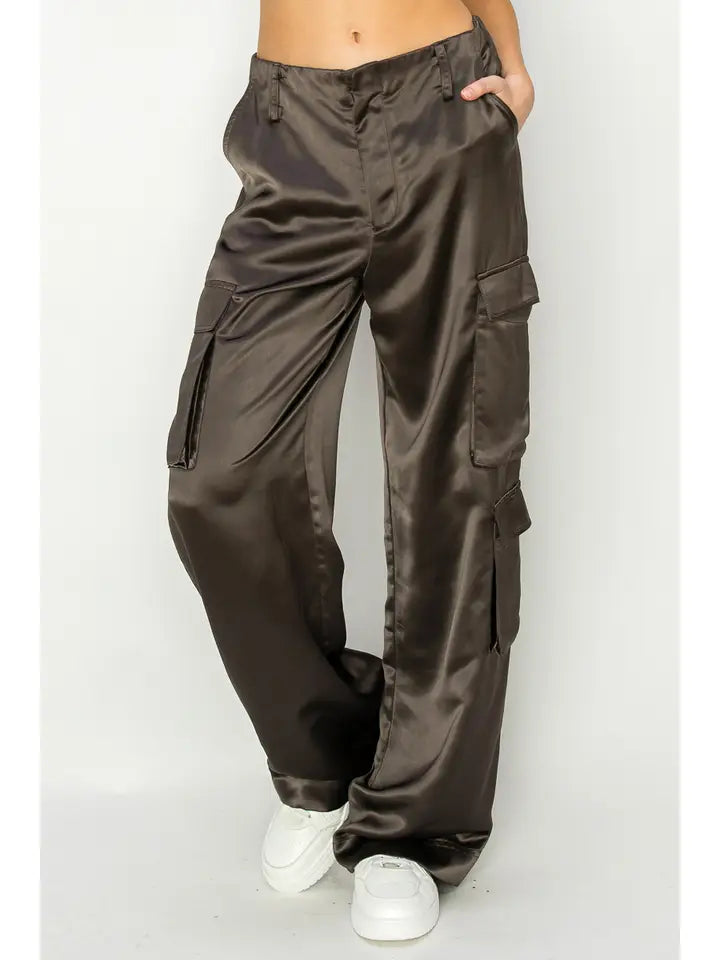 Satin Effect Cargo Pants