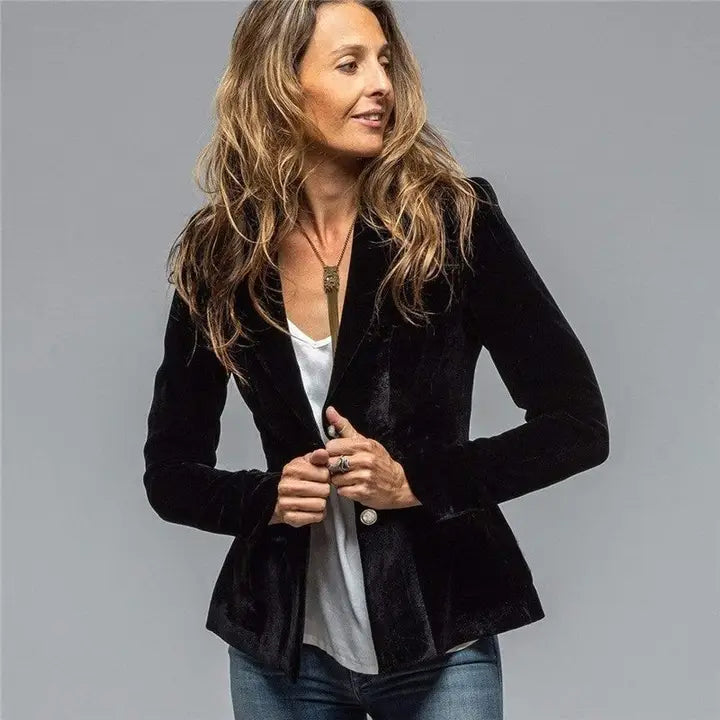 Short Velvet Blazer in Black