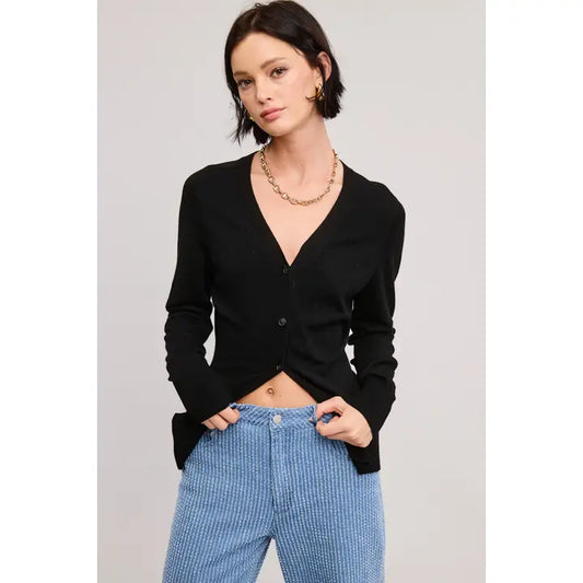 Split Hem Longline Silhouette V-Neck Knit Cardigan