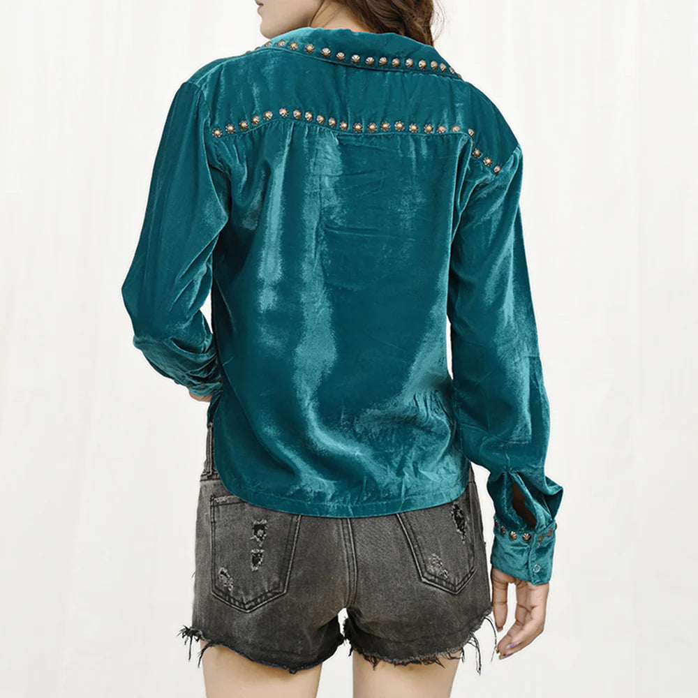 Velvet Women Shirt W/ Vintage Rivets and Studs