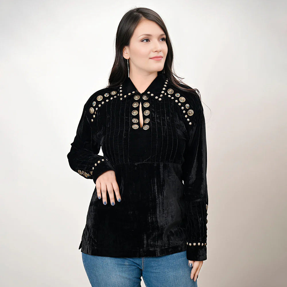 Black Velvet Womens Tunic W/ Antique Rivets and Studs