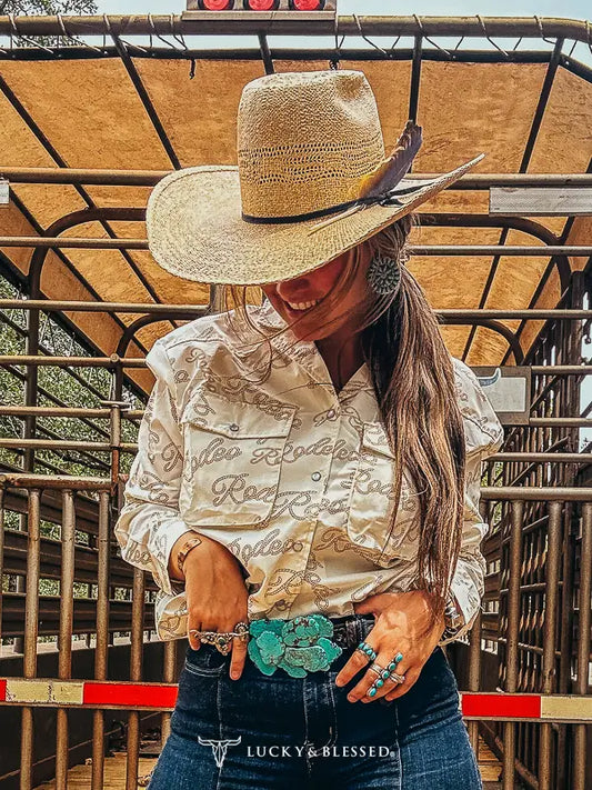 Rodeo Rope Detail Pearl Snap Button Down Shirt