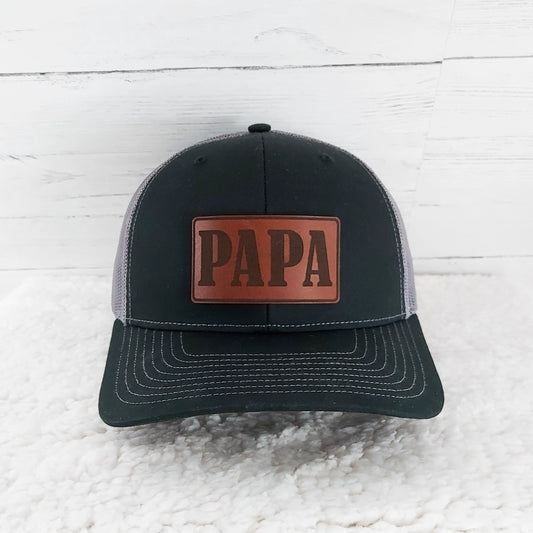 "Fathers Day" Black and Grey Richardson Trucker Hat Brown Patch